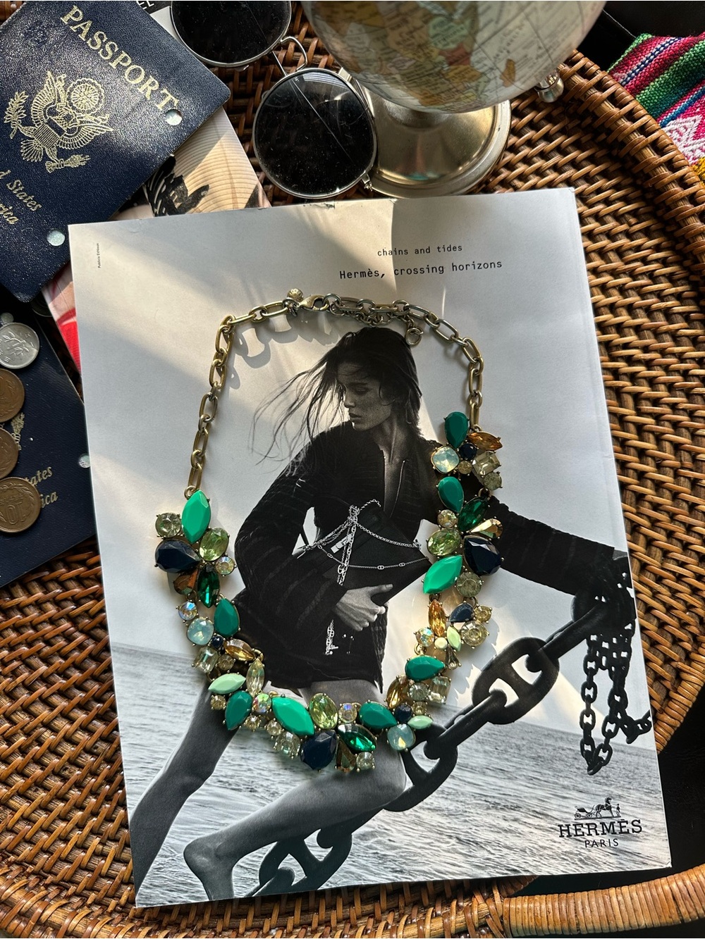 J. Crew Statement Necklace with Green and Blue Iridescent Crystal Gemstones - Picture 2 of 8